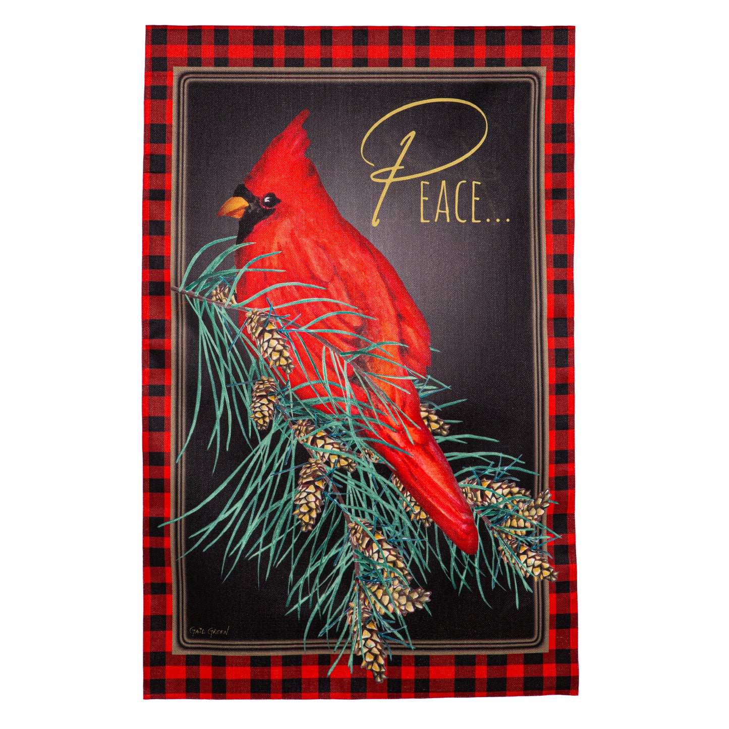 CARDINAL PEACE BURLAP HOUSE FLAG