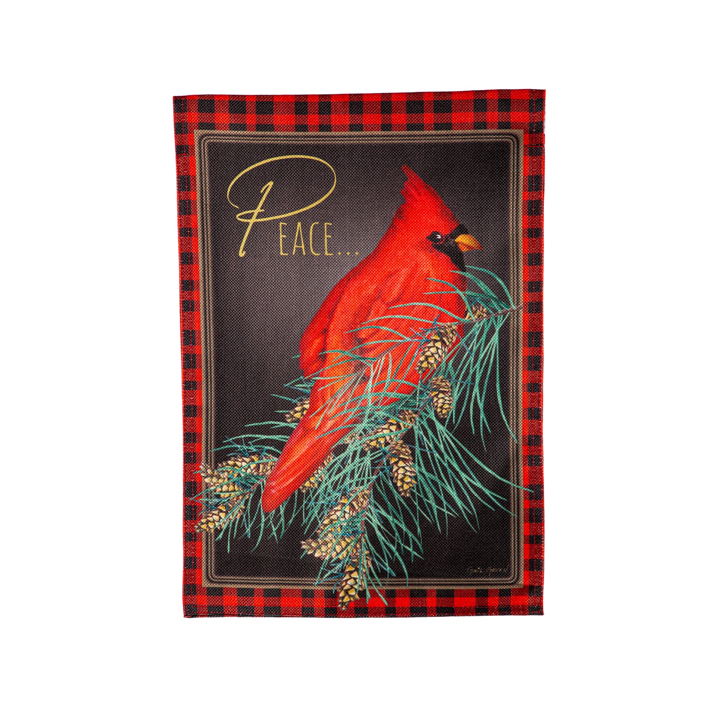 CARDINAL PEACE BURLAP HOUSE FLAG