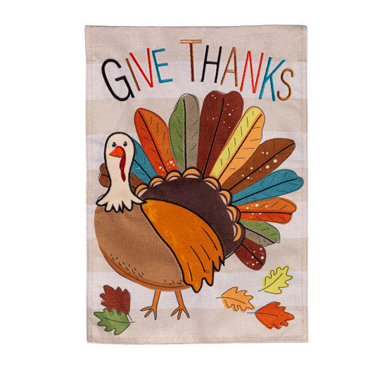 TOM TURKEY THANKSGIVING BURLAP GARDEN FLAG