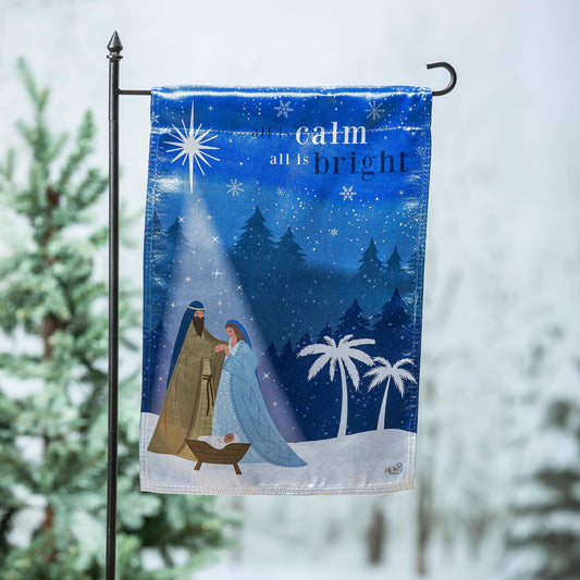 ALL IS CLAM NATIVITY LUSTRE GARDEN FLAG