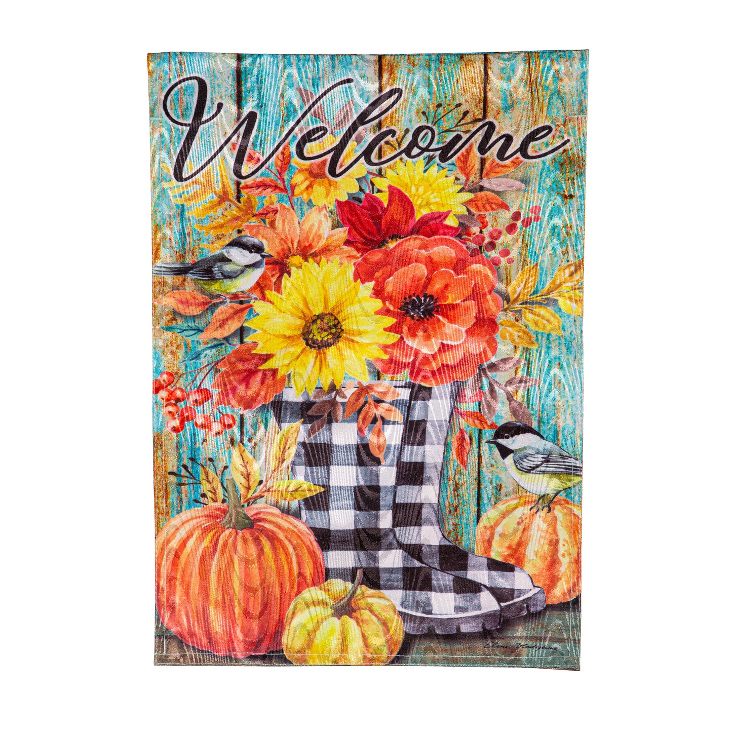 FALL WELCOME BOOTS MOIRE GARDEN FLAG