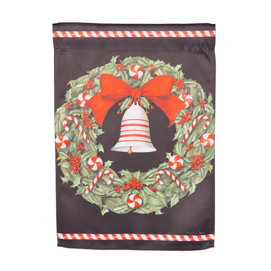 CHRISTMAS BELL&WREATH SUEDE GARDEN FLAG