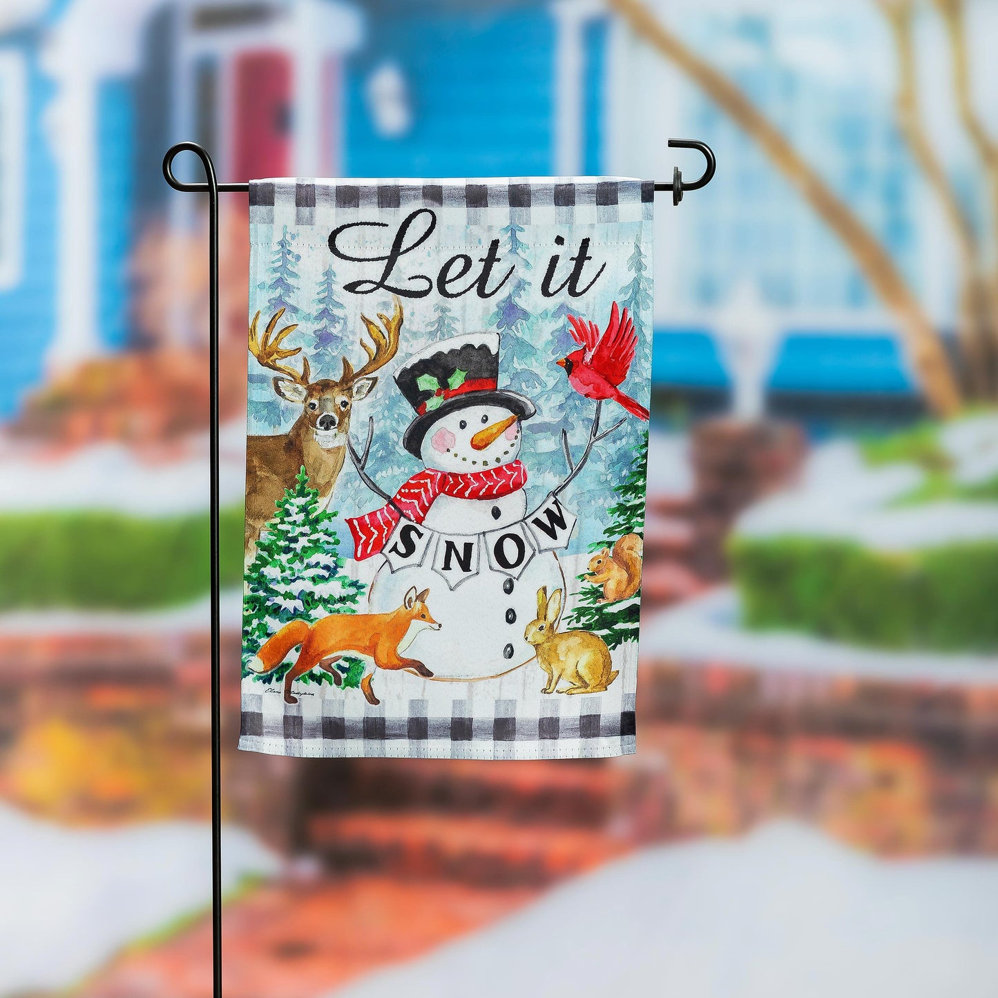 LET IT SNOW SNOWMAN&WOODLANDS GARDEN FLAG