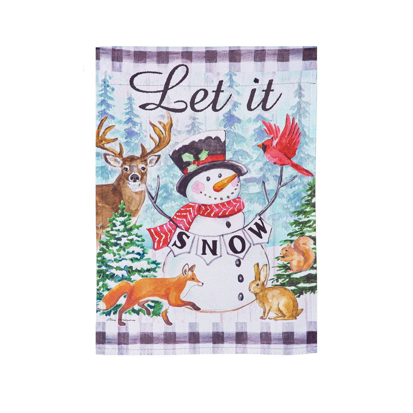 LET IT SNOW SNOWMAN&WOODLANDS GARDEN FLAG