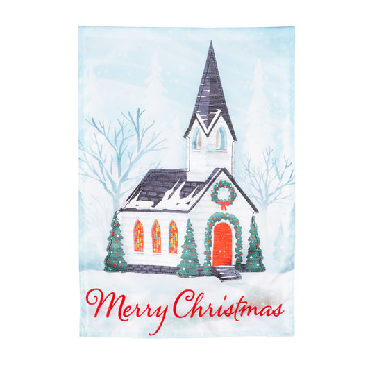 WINTER CHURCH APPILQUE GARDEN FLAG