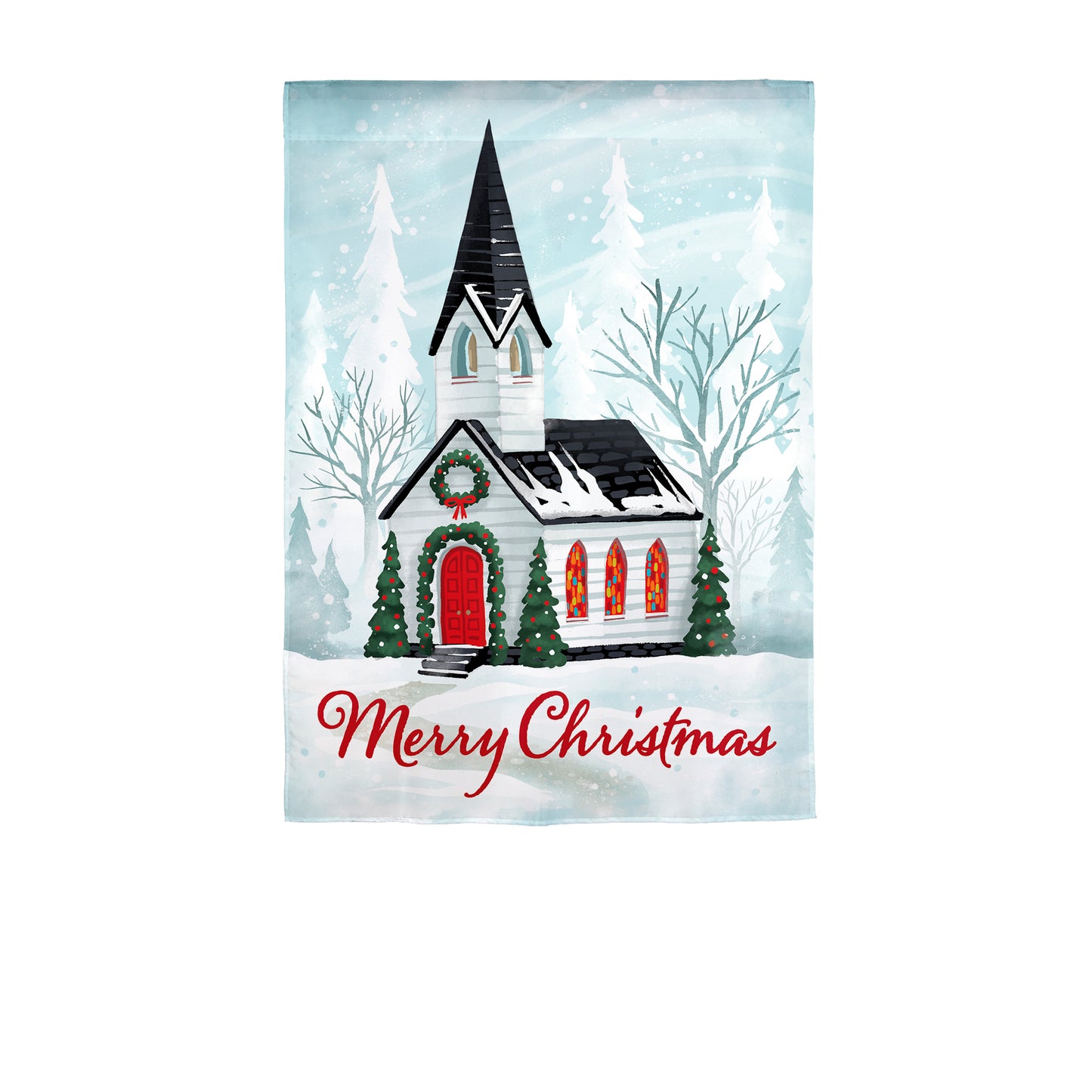 WINTER CHURCH APPILQUE GARDEN FLAG