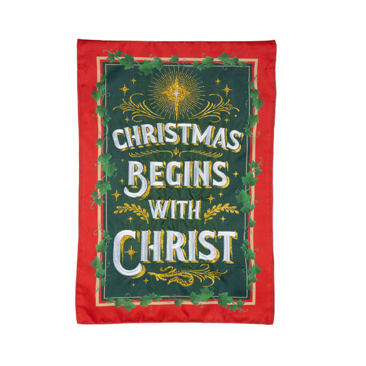 CHRISTMAS BEGINS WITH CHRIST GARDEN FLAG