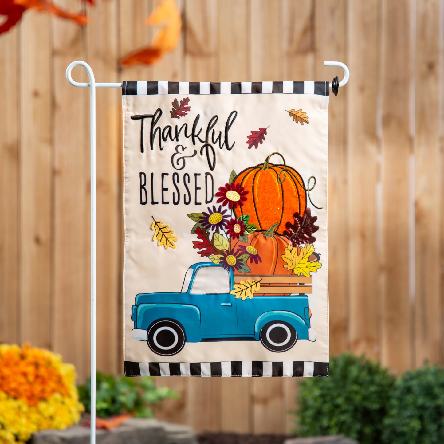 THANKFUL & BLESSED FALL TRUCK GARDEN FLAG