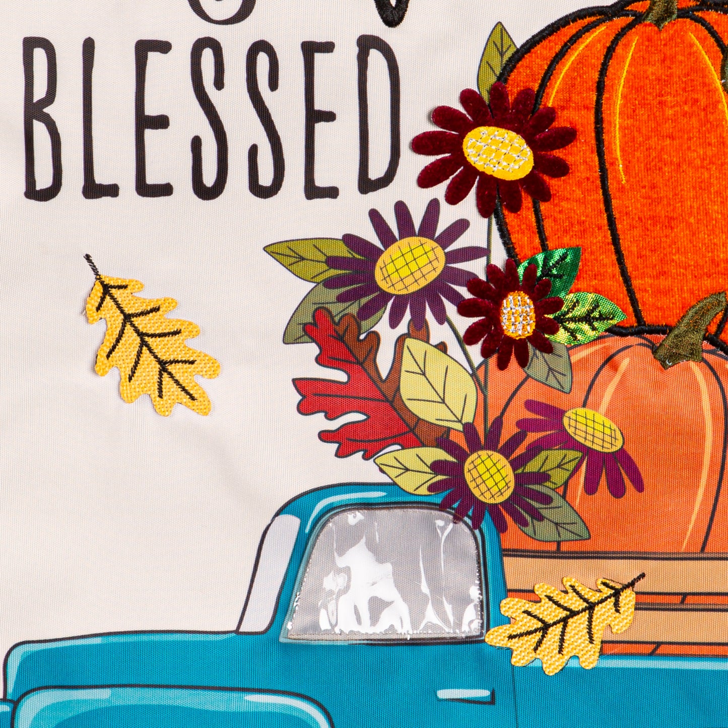 THANKFUL & BLESSED FALL TRUCK GARDEN FLAG