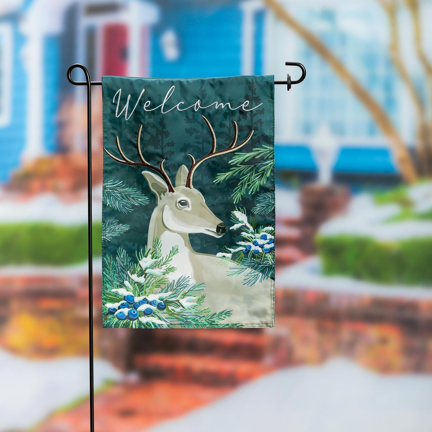 WOODLAND DEER WELCOME GARDEN FLAG