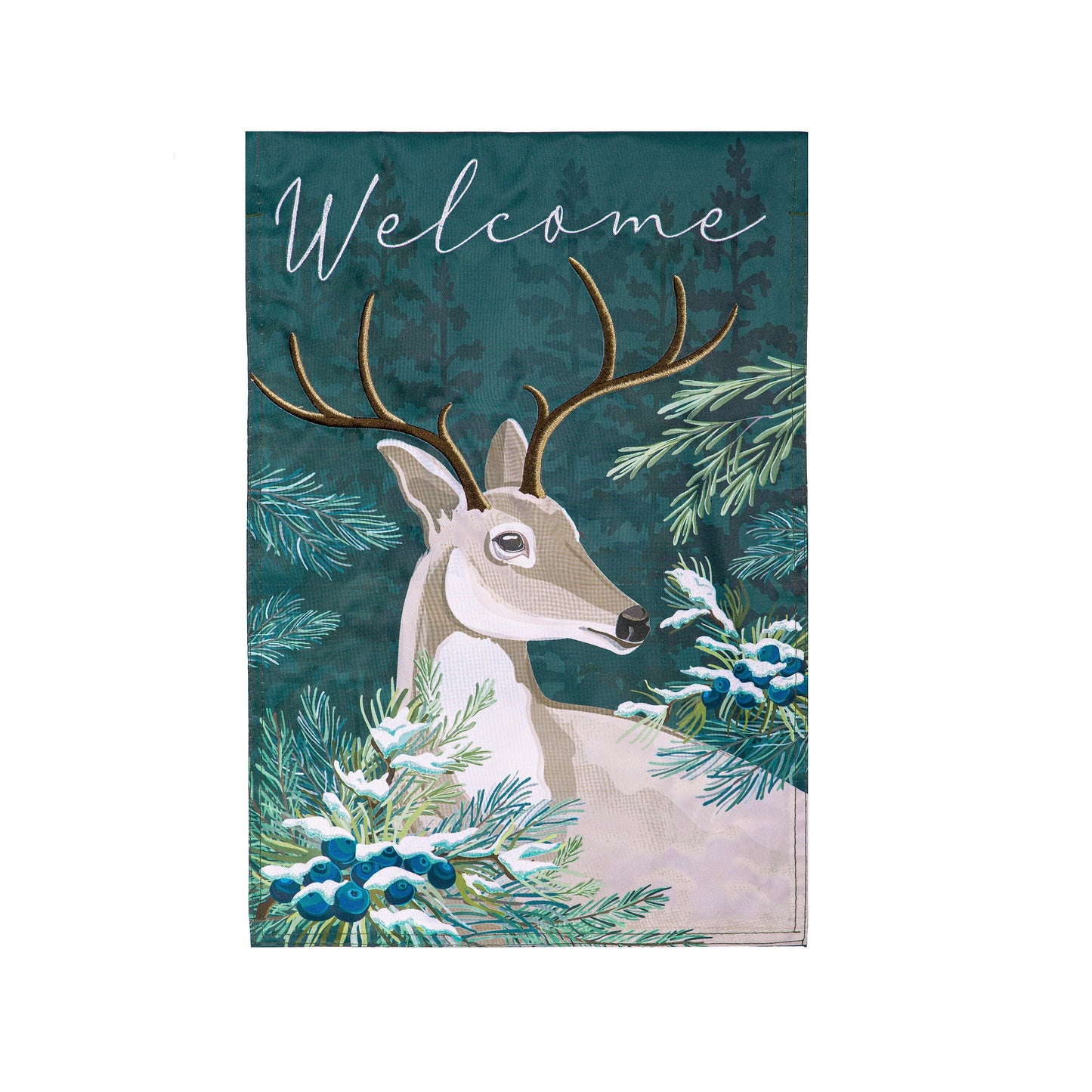 WOODLAND DEER WELCOME GARDEN FLAG