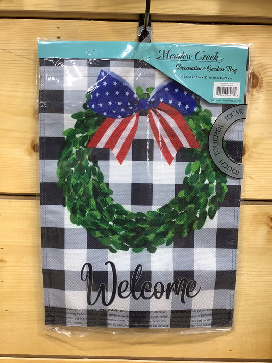 Boxwood Black Plaid Burlap Flag
