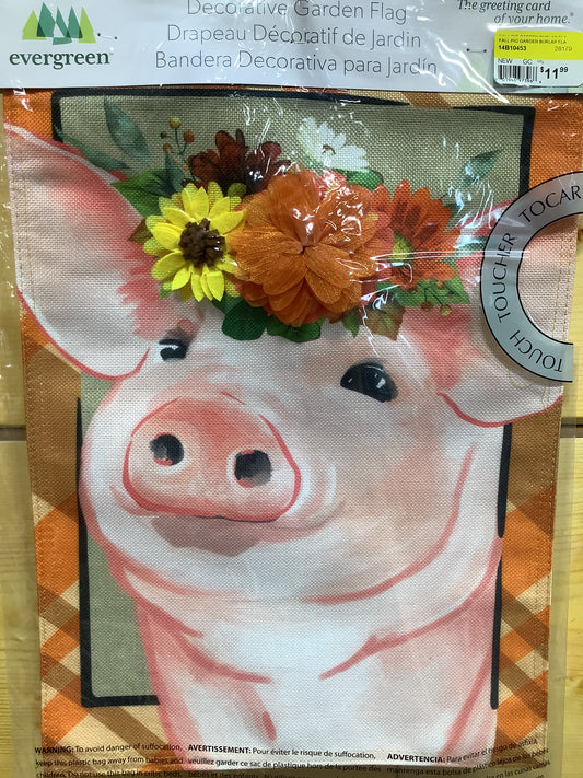 FALL PIG GARDEN BURLAP FLAG