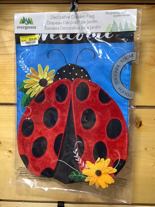 Ladybug Welcome Linen Garden Flag