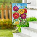 Multicolor Zinnias & Bees Suede Garden Flag