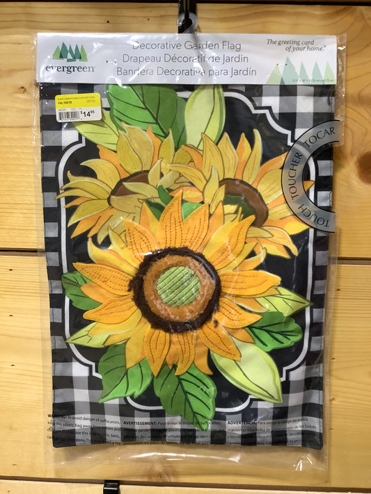 Sunflowers and Checks Garden Flag